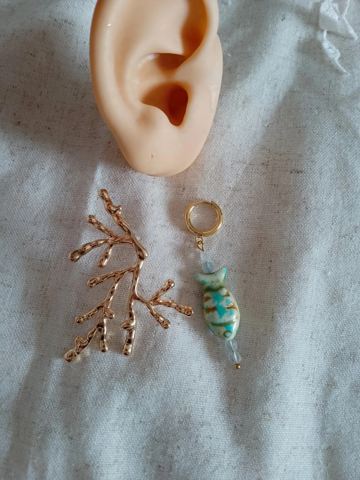 Coral fish and natural stone earrings – photo 2